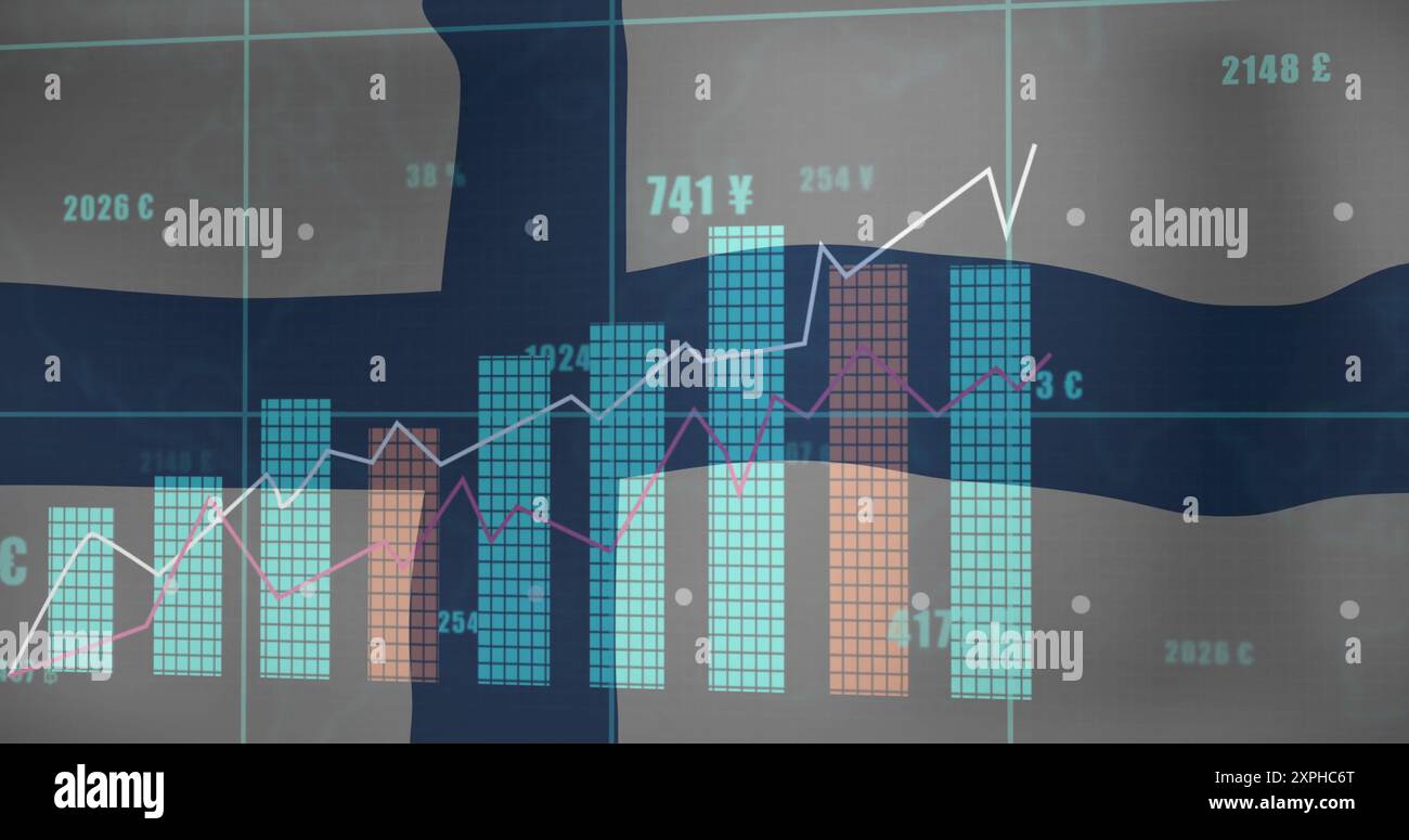 Finanzdaten und Währungsumtauschbild vor dem Hintergrund der Flagge finnlands Stockfoto