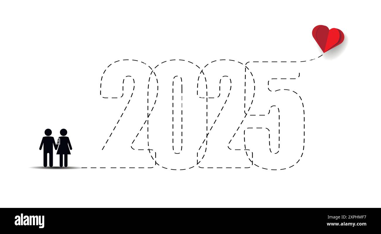 Frohe Weihnachten und Neujahrskonzept, Liebe ins neue Jahr 2025. Stock Vektor