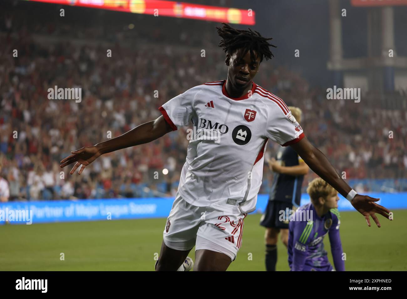 Toronto, ON, Kanada, 13. Juli 2024, D. Kerr #29 feiert das Tor beim MLS-Spiel zwischen Toronto FC und Philadelphia Union im BMO Stadium. Stockfoto