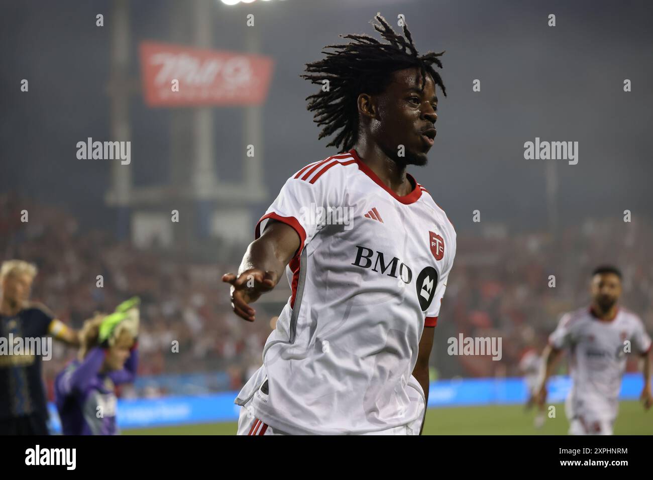 Toronto, ON, Kanada, 13. Juli 2024, D. Kerr #29 feiert das Tor beim MLS-Spiel zwischen Toronto FC und Philadelphia Union im BMO Stadium. Stockfoto