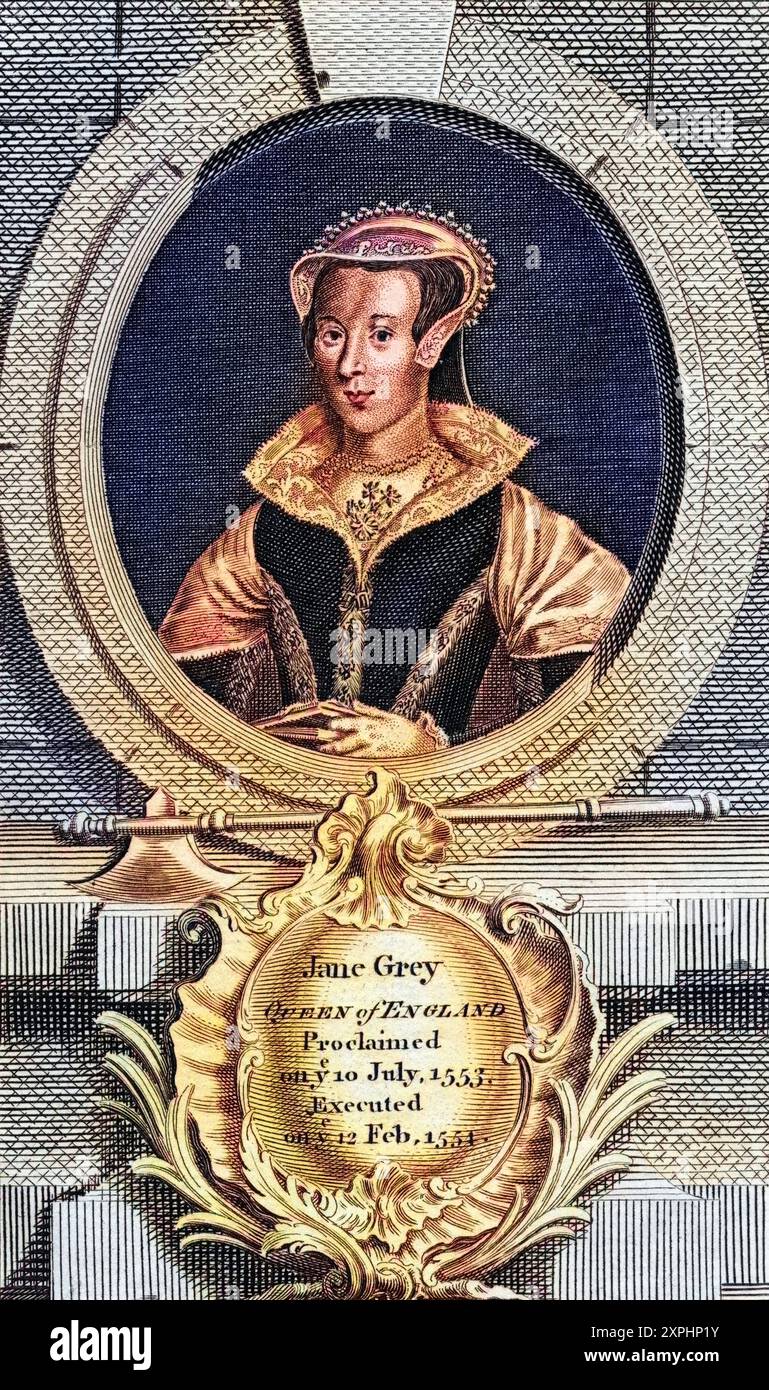 Lady Jane Grey alias Lady Jane Dudley, 1537–1554. 1553 neun Tage lang Titularkönigin von England. Hingerichtet von Mary Tudor., Historisch, digital restaurierte Reproduktion von einer Vorlage aus dem 19. Jahrhundert, Datum nicht angegeben Stockfoto