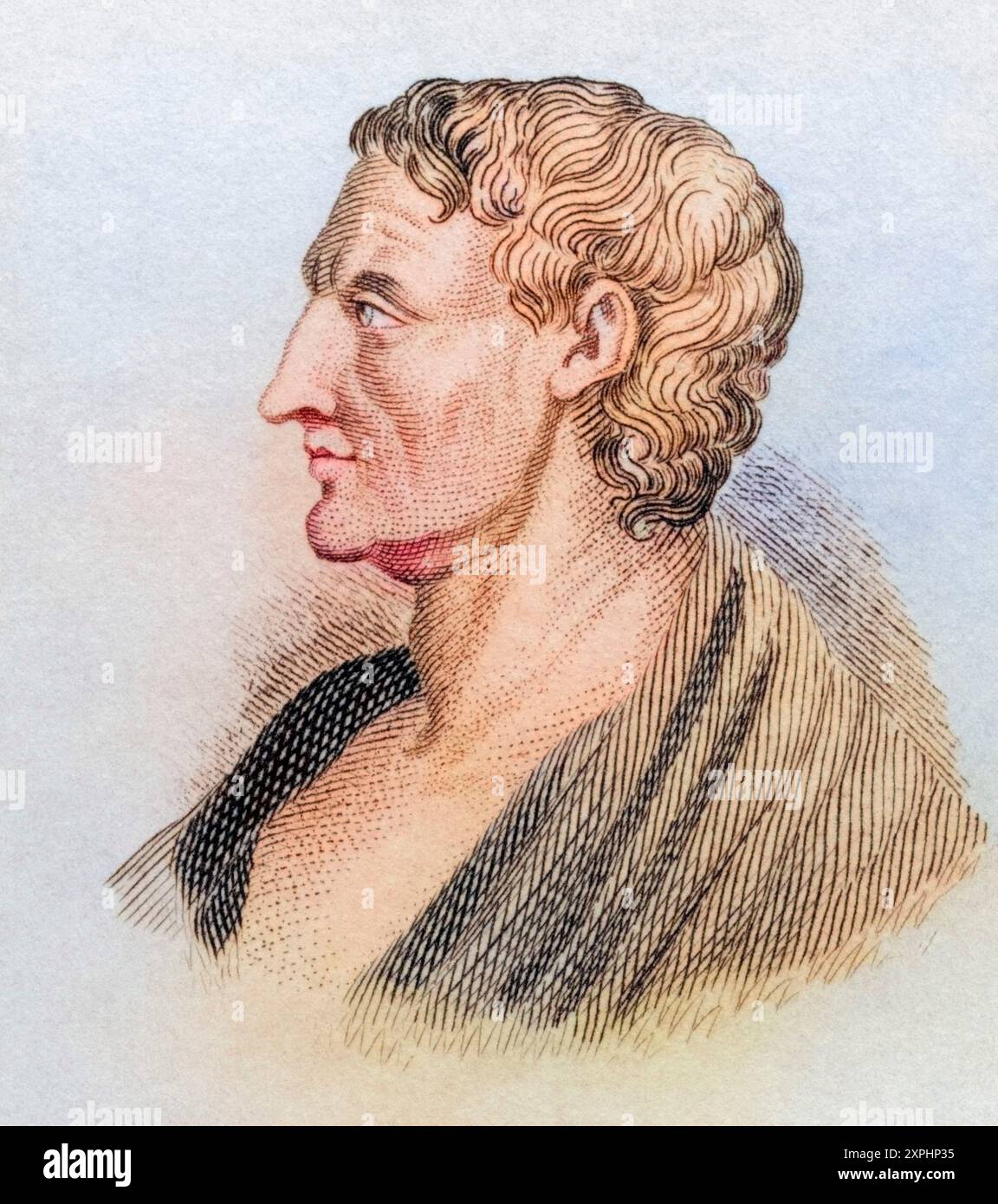 Aristoteles, geboren 384 v. Chr., gestorben 322 v. Chr., griechischer Philosoph. Aus dem Buch Crabbes Historical Dictionary, erschienen 1825., Historisch, digital restaurierte Reproduktion von einer Vorlage aus dem 19. Jahrhundert, Datum nicht angegeben Stockfoto