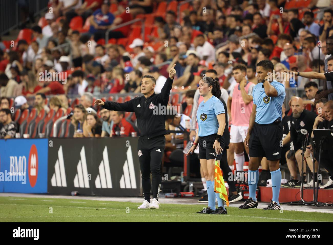 Toronto, ON, Kanada, 13. Juli 2024, J. Herdman lehrte Spieler beim Major League Soccer Spiel zwischen Toronto FC und Philadelphia Union im BMO Stadium. Stockfoto