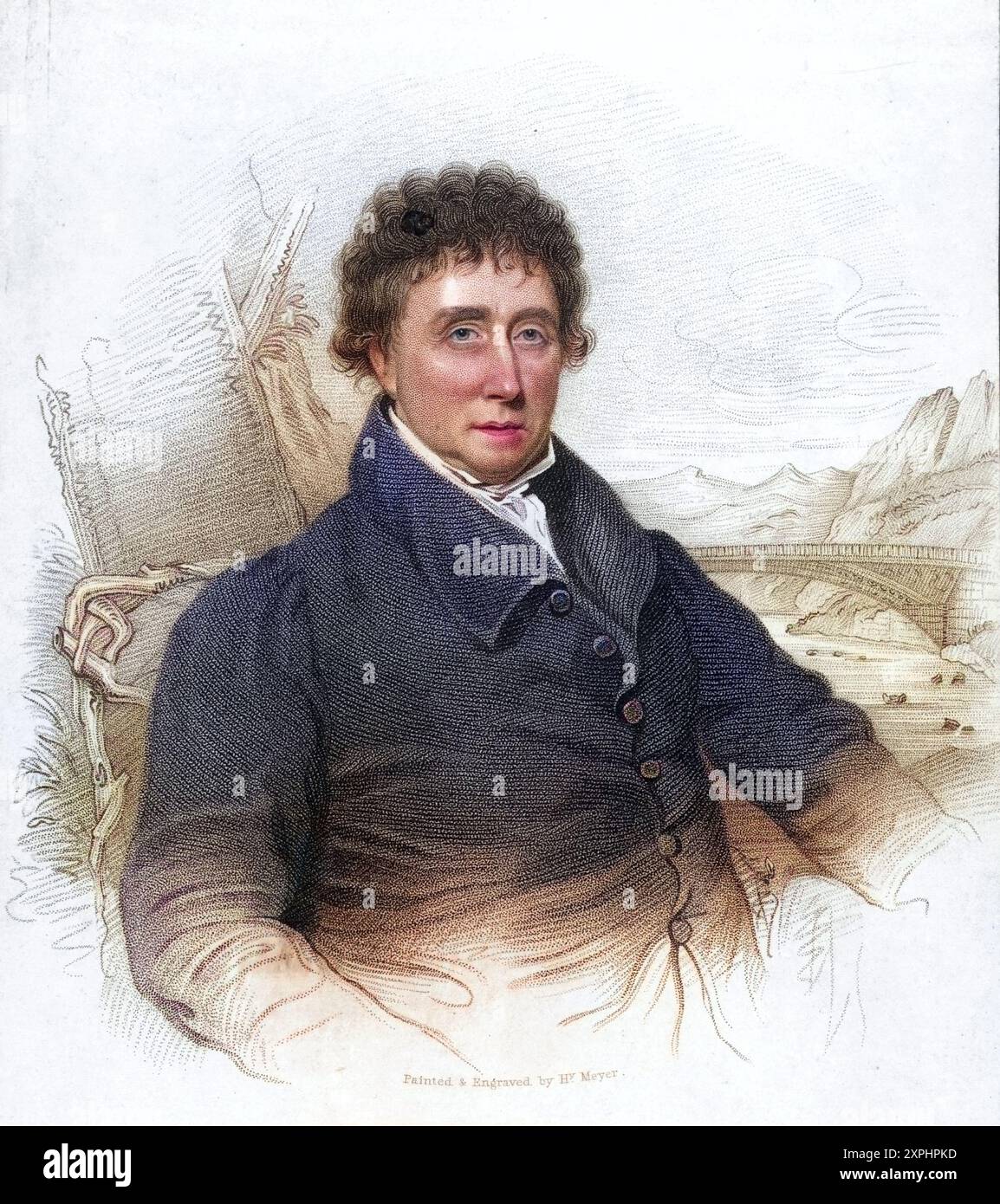 Thomas Telford (1757–1834) schottischer Bauingenieur, geboren in Westkirk, Langholm. Mit 14 Jahren ging er bei einem Steinmetz in die Lehre und wurde zum herausragenden Bauingenieur seiner Generation. Er wurde wegen der Verbesserungen, die er an 1,000 Meilen Straßen vornahm, als „Koloss der Straßen“ bezeichnet. Zu seinen Werken zählen der Ellesmere-Kanal, zu dem Chirk-Viadukt und das Pont-Cysylte-Aquädukt gehörten, der Caledonian Canal, Verbesserungen an der Straße von London nach Holyhead, zu denen die Menai-Hängebrücke gehörten, und St. Katherine's Docks in London., historisch, digital re Stockfoto