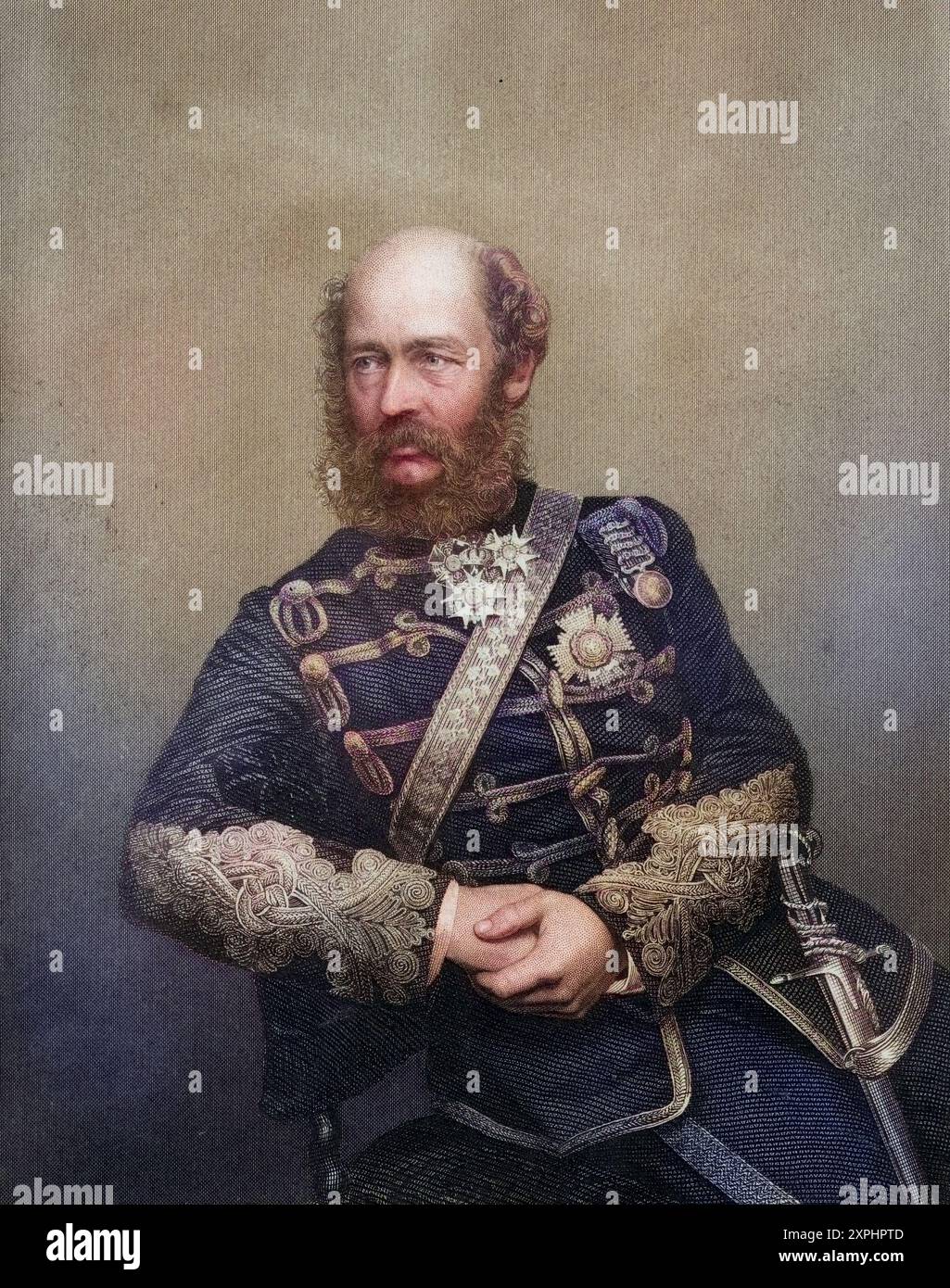 George Charles Bingham, 3. Earl of Lucan (1800–1888, englischer Soldat. Kommandierte die britische Kavallerie im Krimkrieg (russisch-Türkischer Krieg) 1853–1856. Leitete den Angriff der schweren Brigade in der Schlacht von Balaclava, 1854. Kupferstich aus The Illustrated News of the World (London, ca. 1860)., Historisch, digital restaurierte Reproduktion von einer Vorlage aus dem 19. Jahrhundert, Datum nicht angegeben Stockfoto