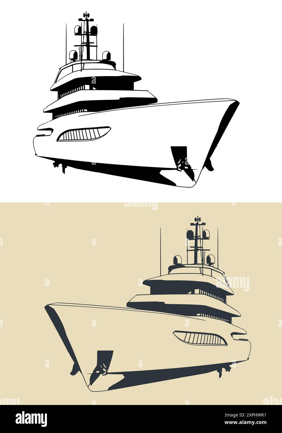 Stilisierte Vektorgrafiken einer großen Superyacht Stock Vektor