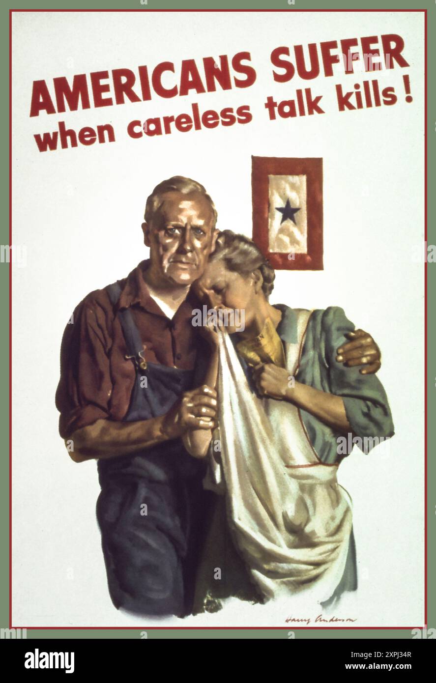 "Propaganda WW2 Poster USA. Amerikaner leiden, wenn unvorsichtiges Gespräch das Büro für Notfallmanagement tötet. Information über das Kriegsamt. Niederlassung Für Inlandsbetrieb. Bureau of Special Services. (03/09/1943 - 15.09.1945) Stockfoto