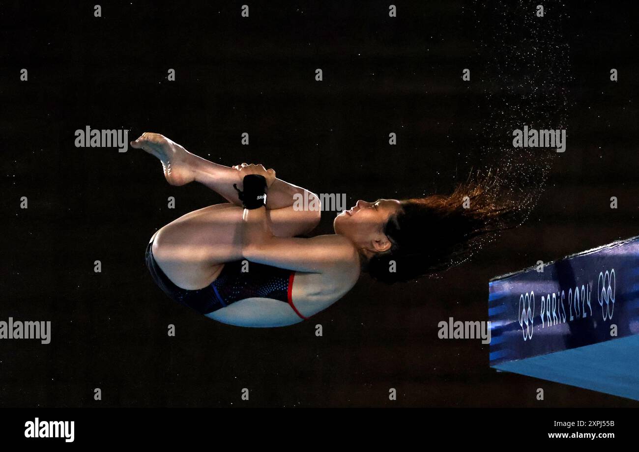 Paris, Frankreich. August 2024. Olympische Spiele in Paris: TAUCHEN - 10-Meter-Plattformfinale der Frauen - Matsuri Arai aus Japan, am 11. Tag der Olympischen Spiele 2024 in Paris im Aquatic Centre, Paris, Frankreich. Quelle: Adam Stoltman/Alamy Live News Stockfoto