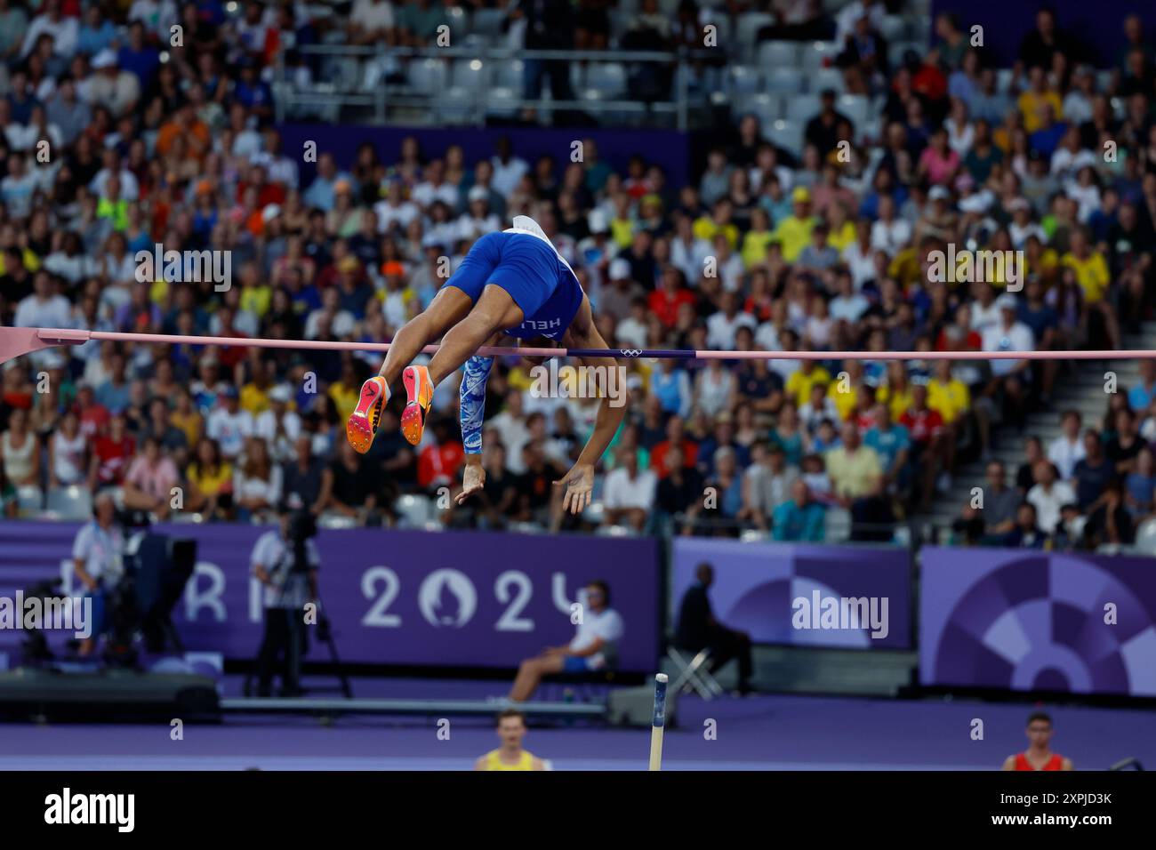 KARALIS Emmanouil of Greece Athletics Pole Vault Finale der Männer während der Olympischen Spiele Paris 2024 am 5. August 2024 im Le Bourget Sport Kletterzentrum in Le Bourget, Frankreich - Foto Gregory Lenormand/DPPI Media/Panorama Credit: DPPI Media/Alamy Live News Stockfoto