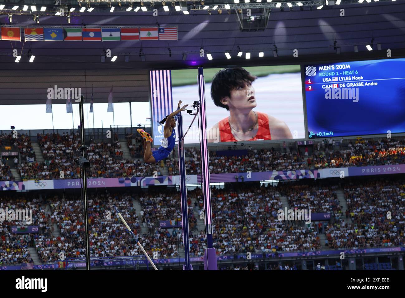 KARALIS Emmanouil of Greece Athletics Men&#39;s Pole Vault Final während der Olympischen Spiele Paris 2024 am 5. August 2024 im Le Bourget Sport Kletterzentrum in Le Bourget, Frankreich Stockfoto