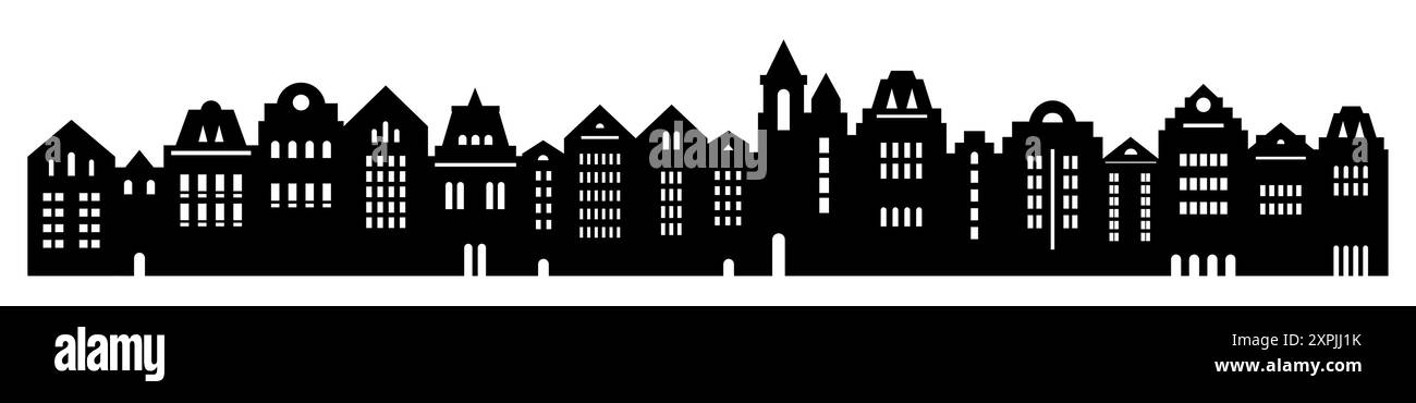 Abstrakter urbaner Hintergrund. Häuserset im Amsterdamer Stil. Stilisierte Fassaden von Gebäuden in alteuropäischer Sicht Stock Vektor