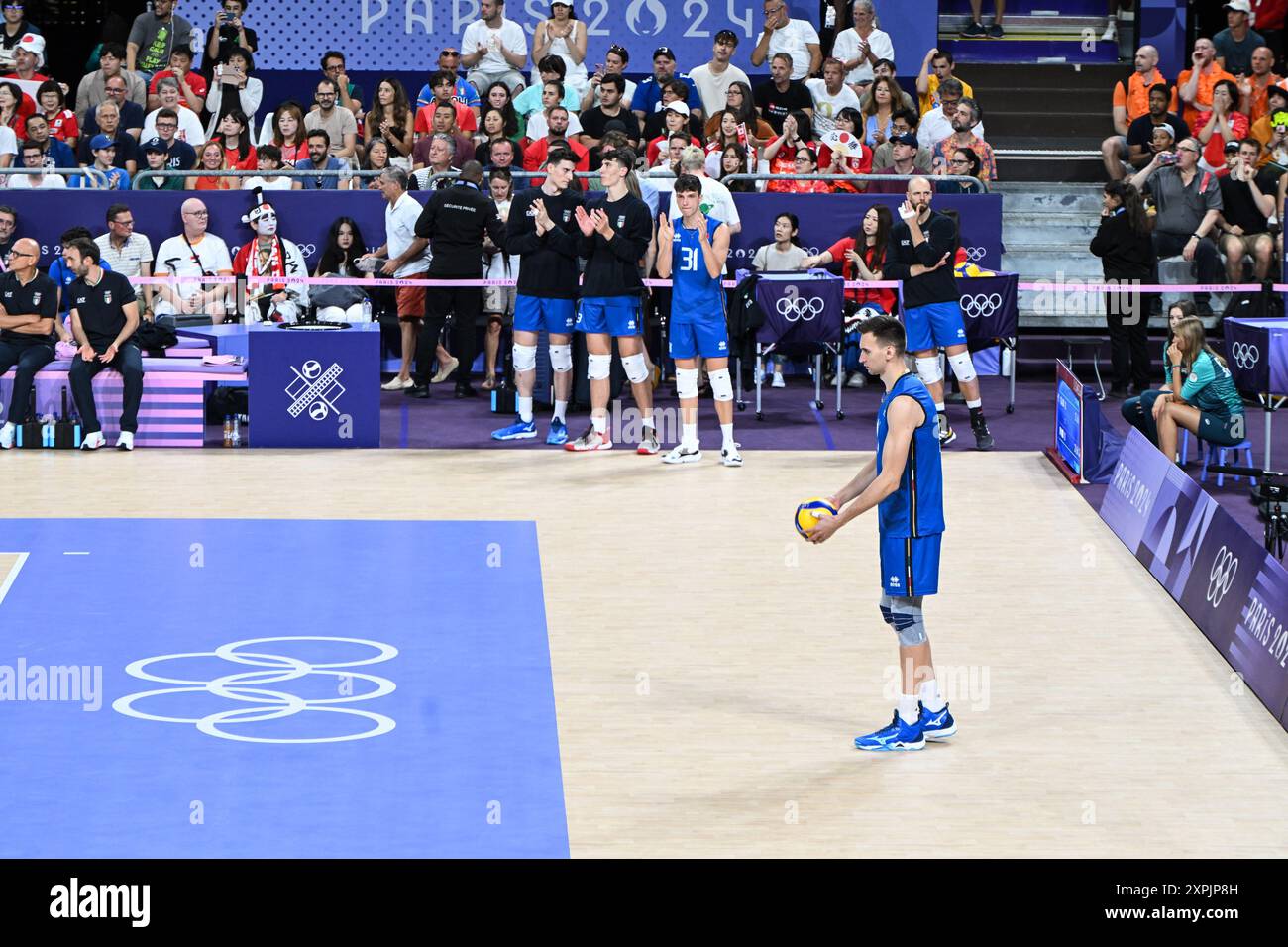 Paris, Frankreich. August 2024. Yuri Romanò von Italien während des Olympischen Spiels Volleyball Männer, Viertelfinale Italien gegen Japan, am 5. August 2024 in der Arena Paris Sud 1, Paris, Frankreich. Quelle: Tiziano Ballabio/Alamy Live News Stockfoto