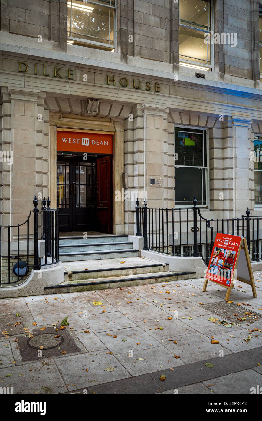 West Dean Bloomsbury Campus in London. College of Arts, Design, Craft & Conservation die KLC School of Design befindet sich in Dilke House Malet St London Stockfoto