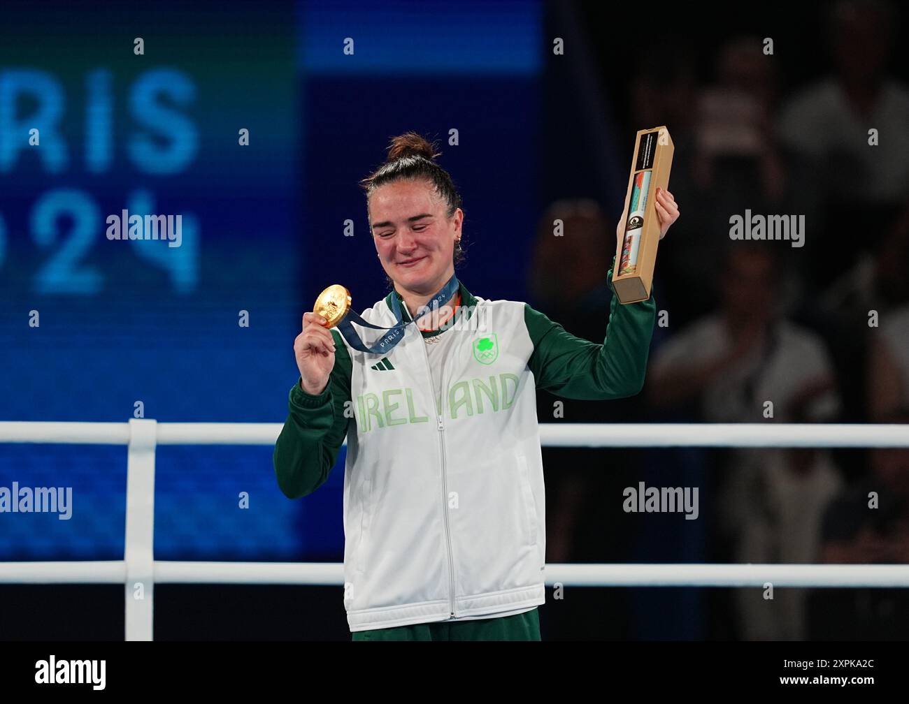 Paris, Frankreich. August 2024. 6. August 2024: Kellie Harrington (Irland) gewinnt Gold in den 60 kg der Frauen - Endspiel zwischen dem 11. Tag der Olympischen Spiele in Roland Garros, Paris. Ulrik Pedersen/CSM. Quelle: Cal Sport Media/Alamy Live News Stockfoto