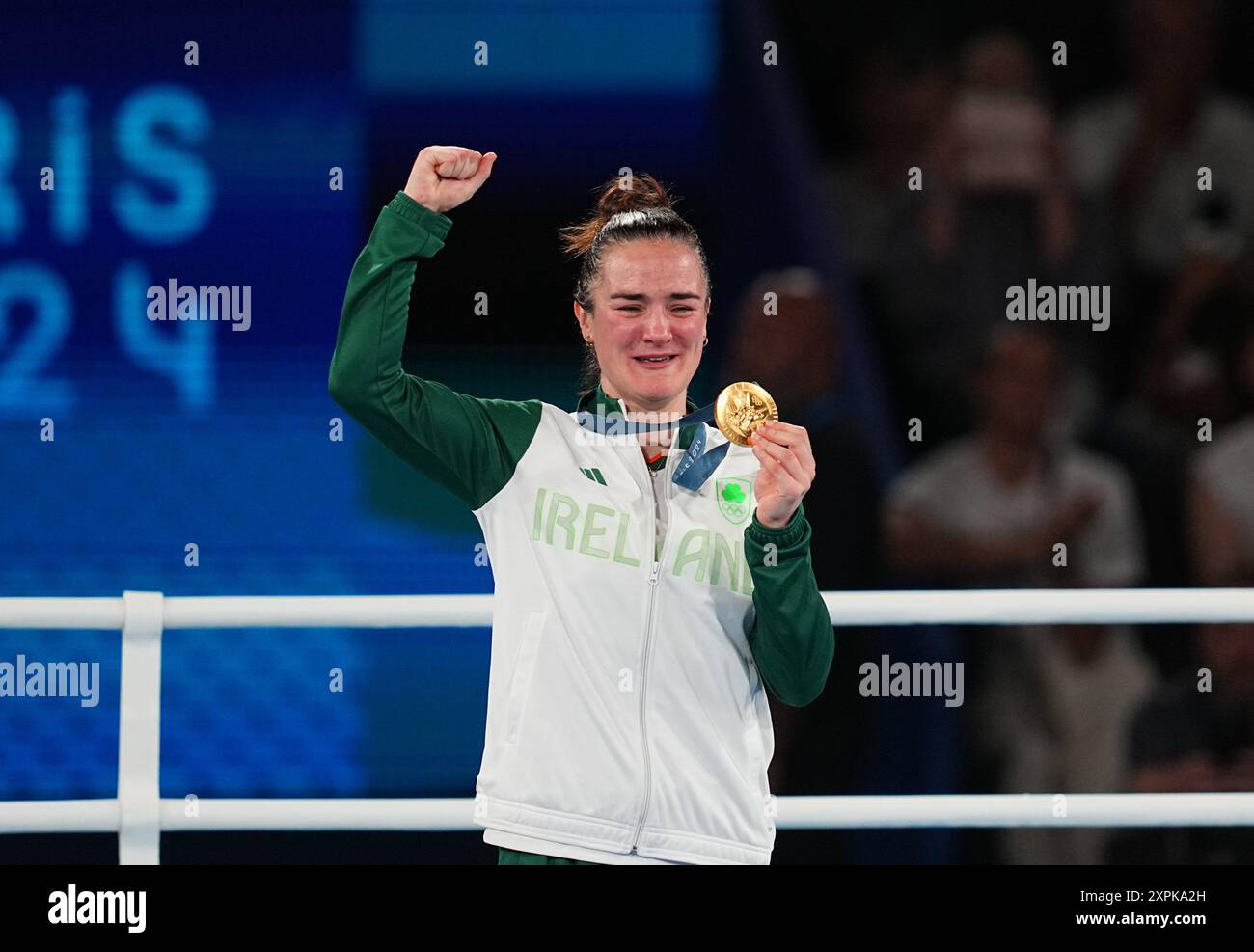 Paris, Frankreich. August 2024. 6. August 2024: Kellie Harrington (Irland) gewinnt Gold in den 60 kg der Frauen - Endspiel zwischen dem 11. Tag der Olympischen Spiele in Roland Garros, Paris. Ulrik Pedersen/CSM. Quelle: Cal Sport Media/Alamy Live News Stockfoto