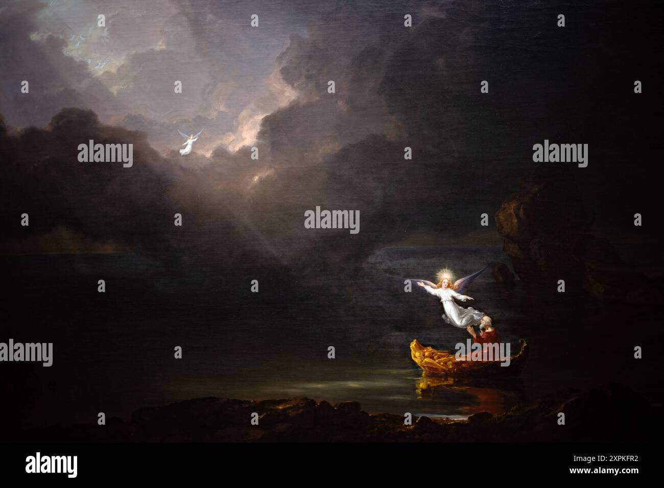 The Voyage of Life Old Age National Gallery of Art Washington DC // WASHINGTON DC – Ein Detail aus The Voyage of Life: Old Age (1842) des amerikanischen Künstlers Thomas Cole, ausgestellt in der National Gallery of Art Dieses Gemälde, Teil von Coles berühmter vierteiliger Serie, zeigt die Beherrschung der allegorischen Landschaftsmalerei und seine Rolle als führende Figur in der Hudson River School-Bewegung. Stockfoto