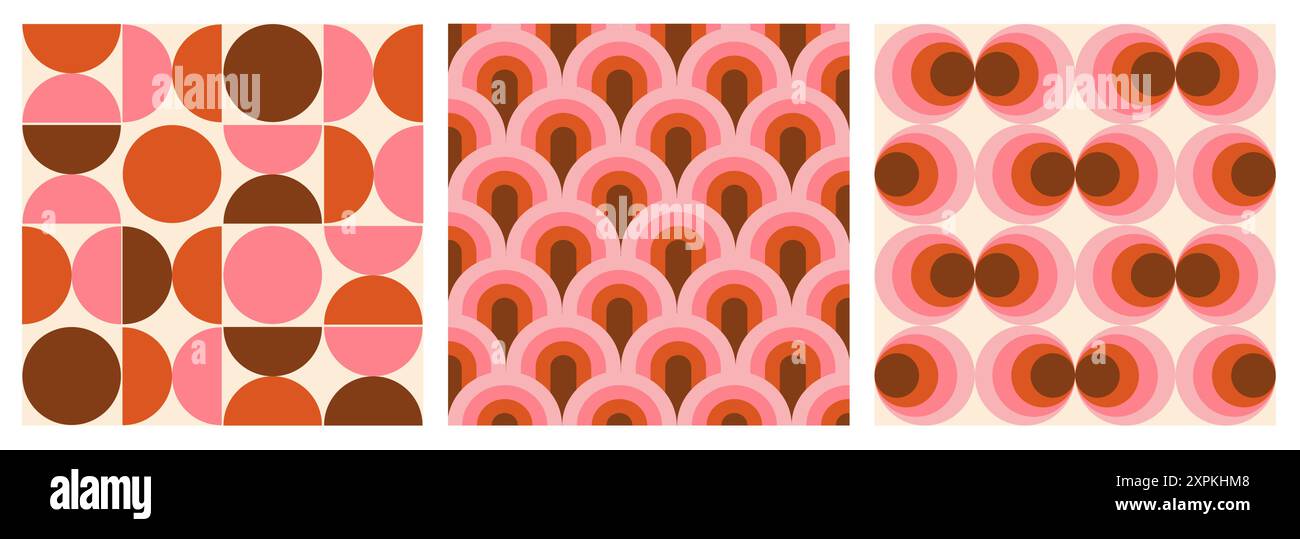 Abstrakte Muster Hintergrund Vektor Illustration im Vintage 70er Jahre Stil. Kollektion mit groovigem Design in Retro-Pink. Perfekt für Tapeten, Wrap Stock Vektor