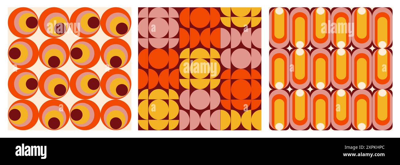 Abstrakte Muster Hintergrund Vektor Illustration im Vintage 70er Jahre Stil. Kollektion mit groovigem Design in Retro-Orange. Perfekt für Tapeten, wr Stock Vektor