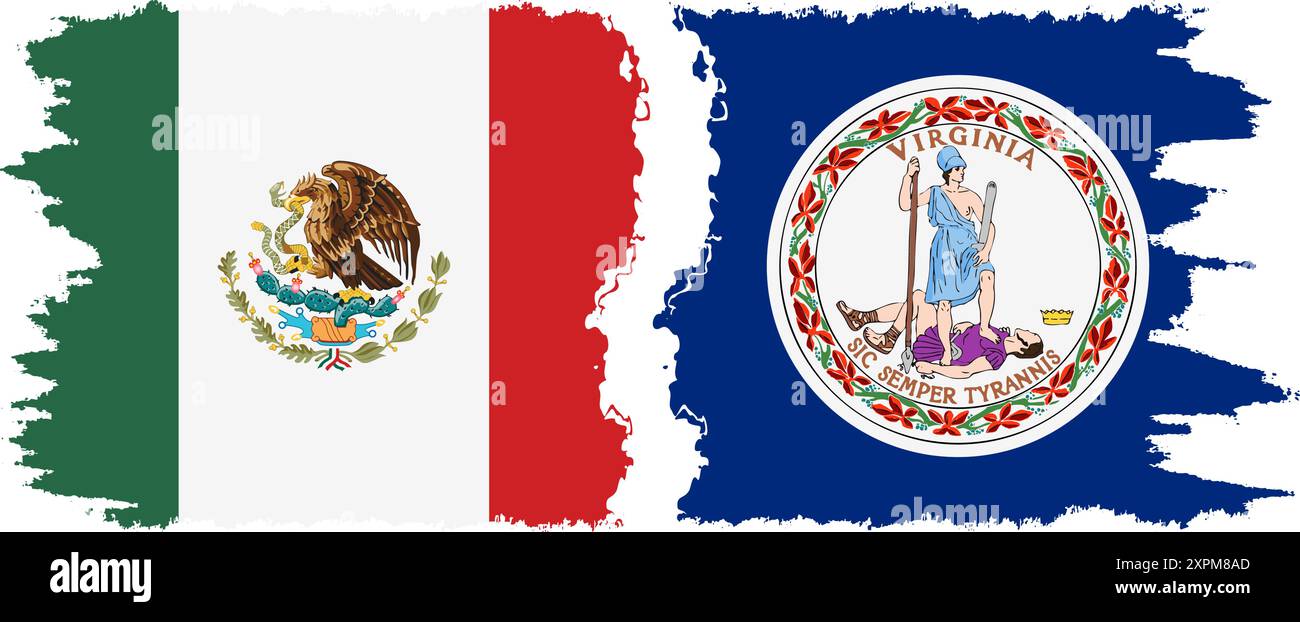 Virginia und Mexiko Grunge Pinsel Flags Verbindung, Vektor Stock Vektor