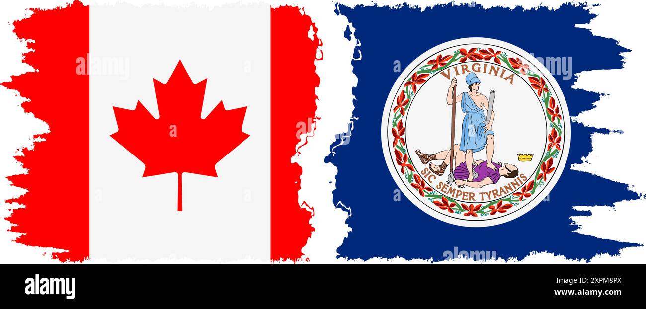 Virginia und Kanada Grunge Pinsel Flags Verbindung, Vektor Stock Vektor