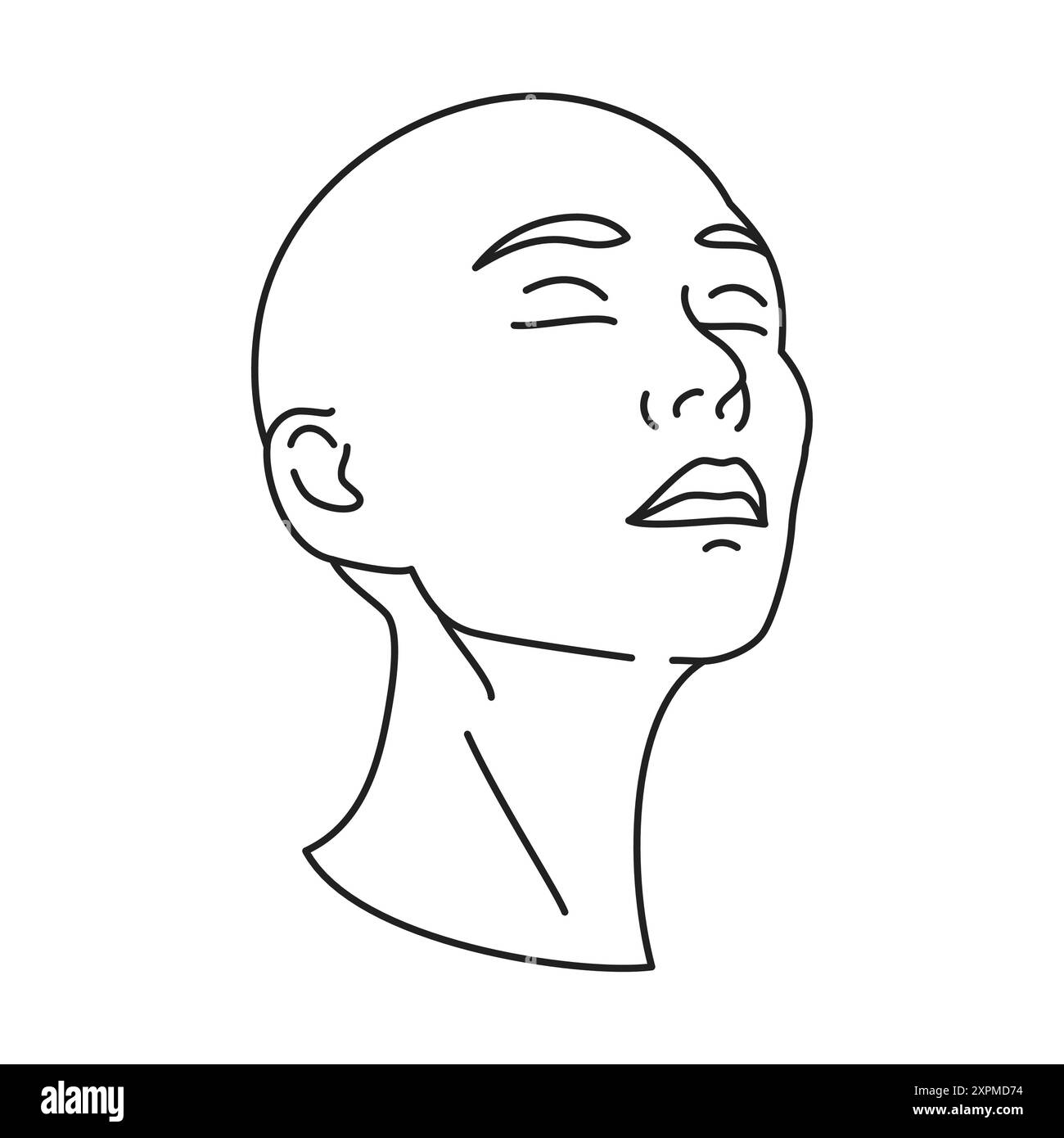 Y2K psychedelische Glatze menschliches Porträt zeitgenössische Pop Art Tattoo schwarze Linie Icon Vektor Illustration. Surreal futuristischer Mann Frau Science Fiction groo Stock Vektor