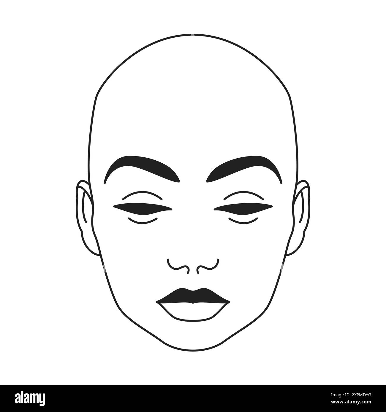 Y2K futuristische kahlköpfige Cyber menschliche Person Kopf zeitgenössische Pop Art Umriss Icon Vektor flache Illustration. Hi-Tech-Mann Frau Portrait Science-Fiction-Psy Stock Vektor