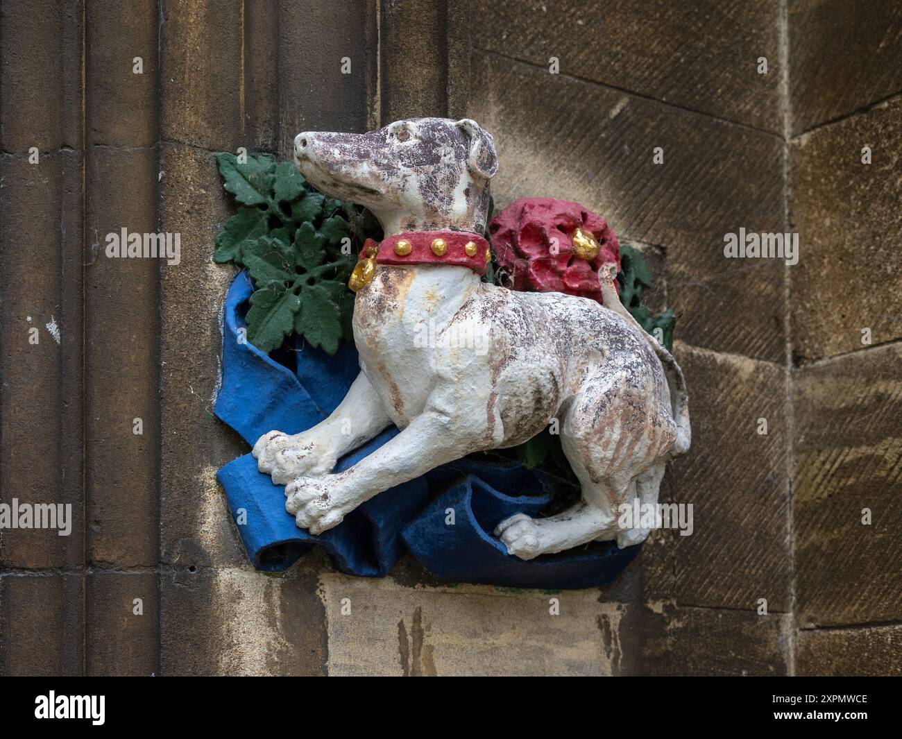 An der Wand montierte, geschnitzte Steinskulptur, Second Court, Christs College, Cambridge, Großbritannien Stockfoto