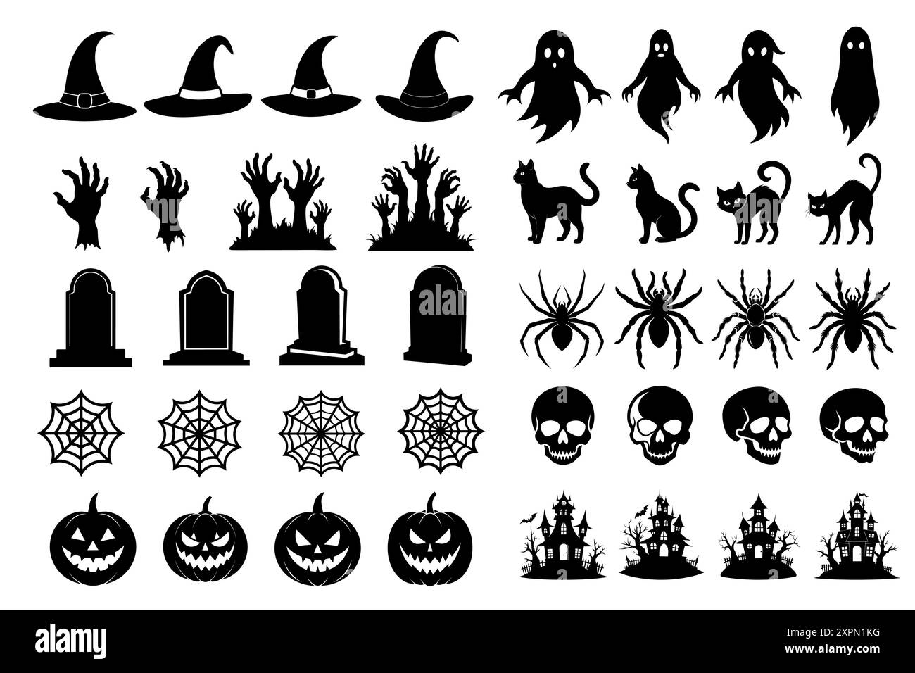 Große Halloween-Silhouetten mit weißem Hintergrund. Vektorabbildung Stock Vektor