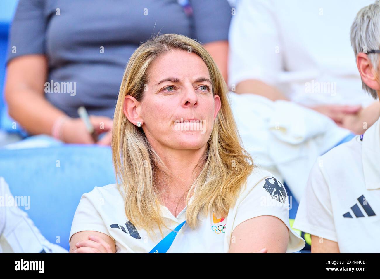 NIA Kuenzer, Kuenzer, DFB Sportdirektorin beim Olympischen Halbfinalspiel der Frauen DEUTSCHLAND, USA. , . In Lyon, Frankreich. Saison 2024/2025 Fotograf: ddp Images/STAR-Images Credit: ddp Media GmbH/Alamy Live News Stockfoto