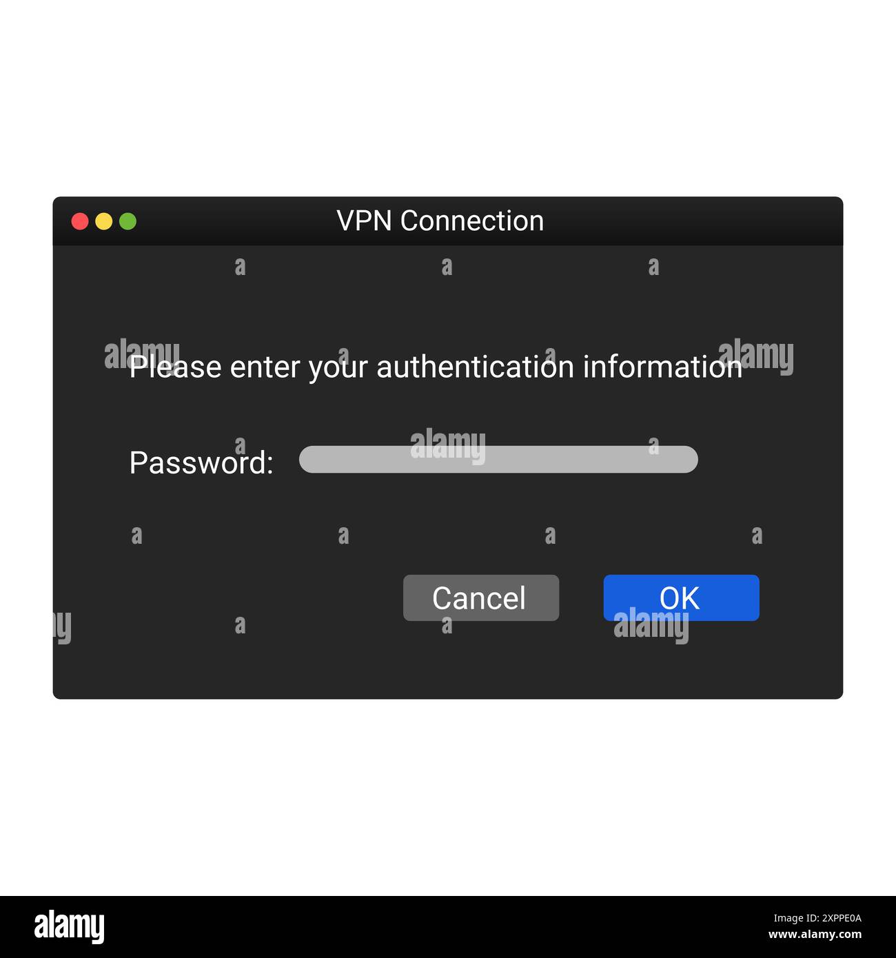 Fenster VPN-Verbindung. Registrierung auf vpn-Server. Stock Vektor