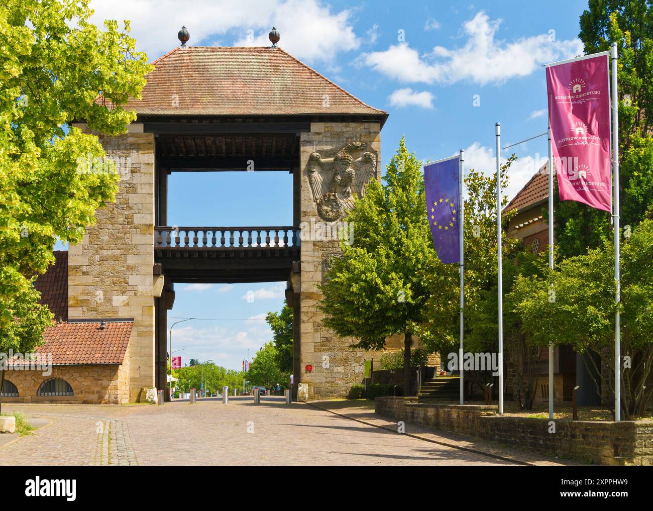 Das Weintor in Schweigen an der Deutschen Weinstraße, Südpfalz, Rheinland-Pfalz, Deutschland Stockfoto