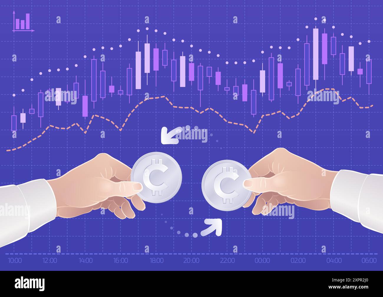 Handel mit Kryptowährungen an einer Kryptobörse Stock Vektor