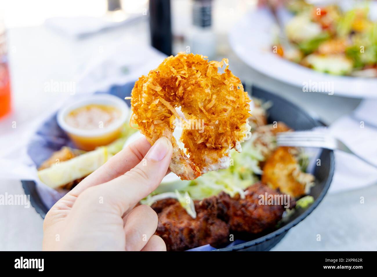 Kokosgarnelen in Waldo's Restaurant and Bar im Historic Driftwood Resort, Vero Beach, Florida, USA Stockfoto