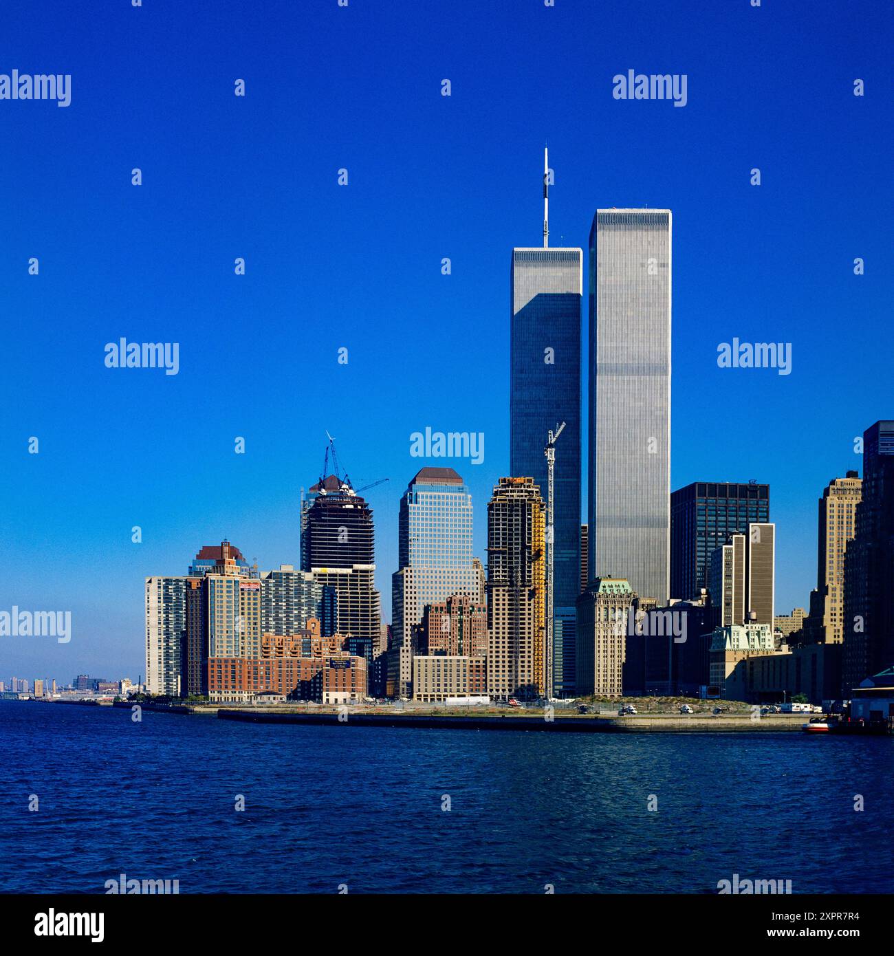 Finanzviertel der 1980er Jahre, Skyline von Lower Manhattan, WTC World Trade Center Twin Towers, vor dem 11. September 2001, New York City, NYC, US-Bundesstaat New York, USA, Stockfoto