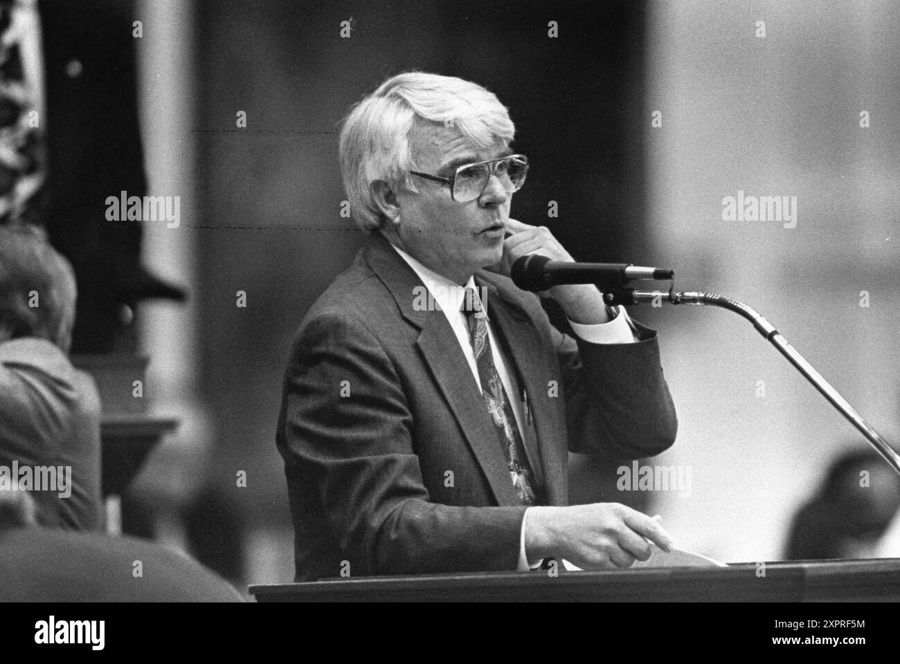 Bundespräsident DAVID ZÄHLT ZU den Versicherungsproblemen im Texas Capitol, ©1991. ©Bob Daemmrich Stockfoto