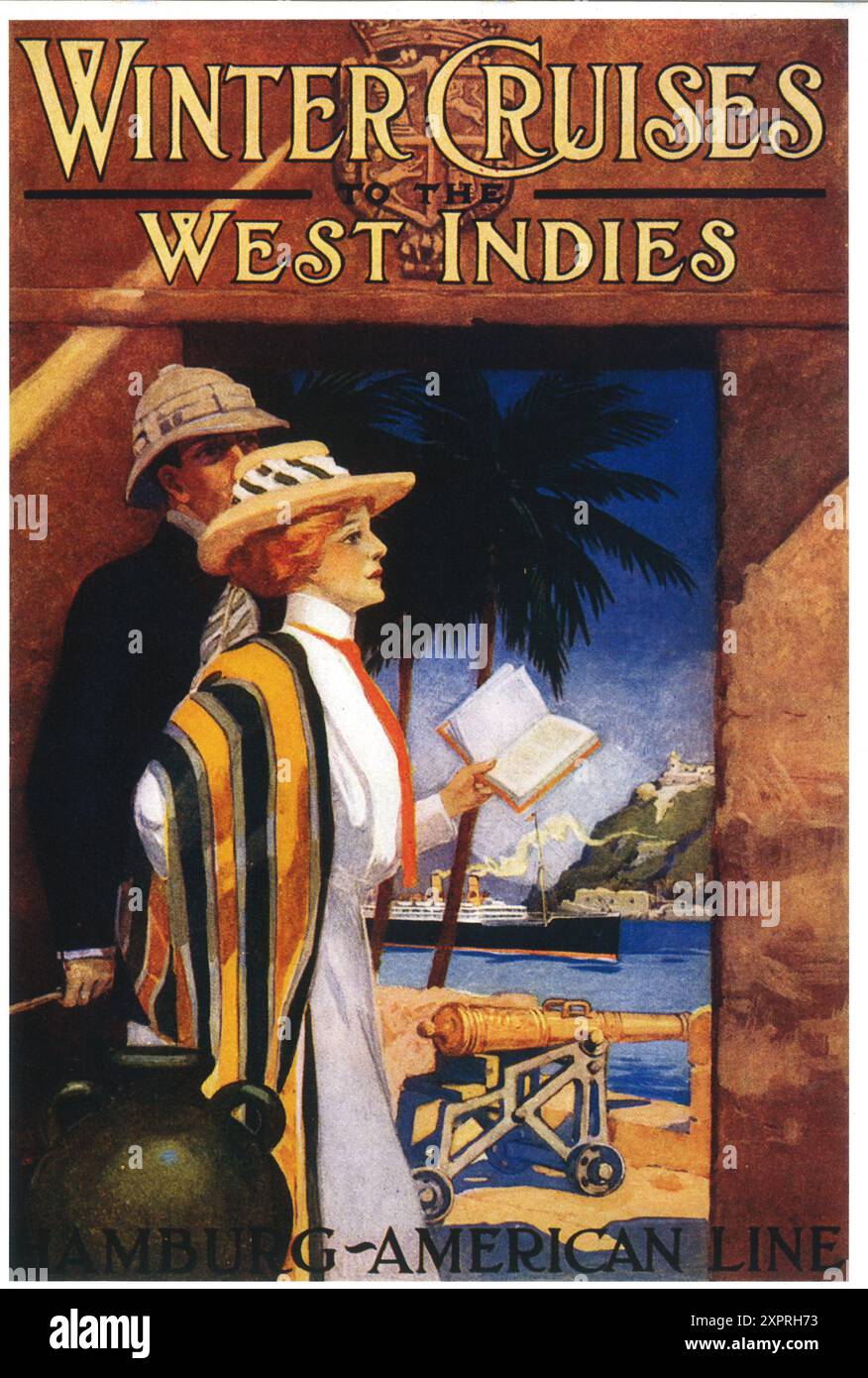 1911 Hamburg American Cruise Line Werbespot - Winter Cruises West Indies Stockfoto