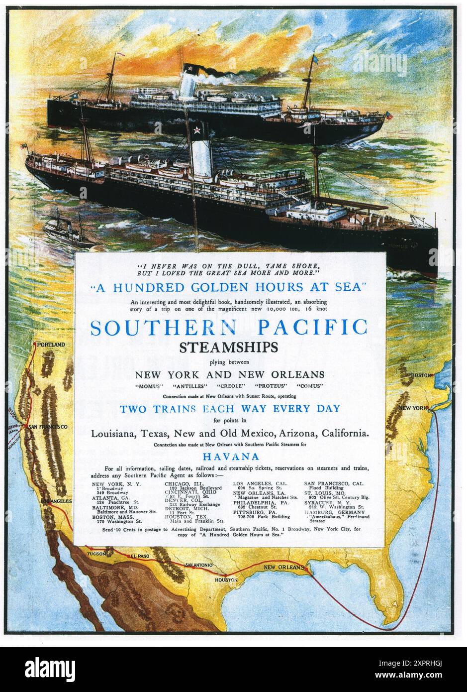 1907 Southern Pacific Steamships Ad - New York - New Orleans Stockfoto