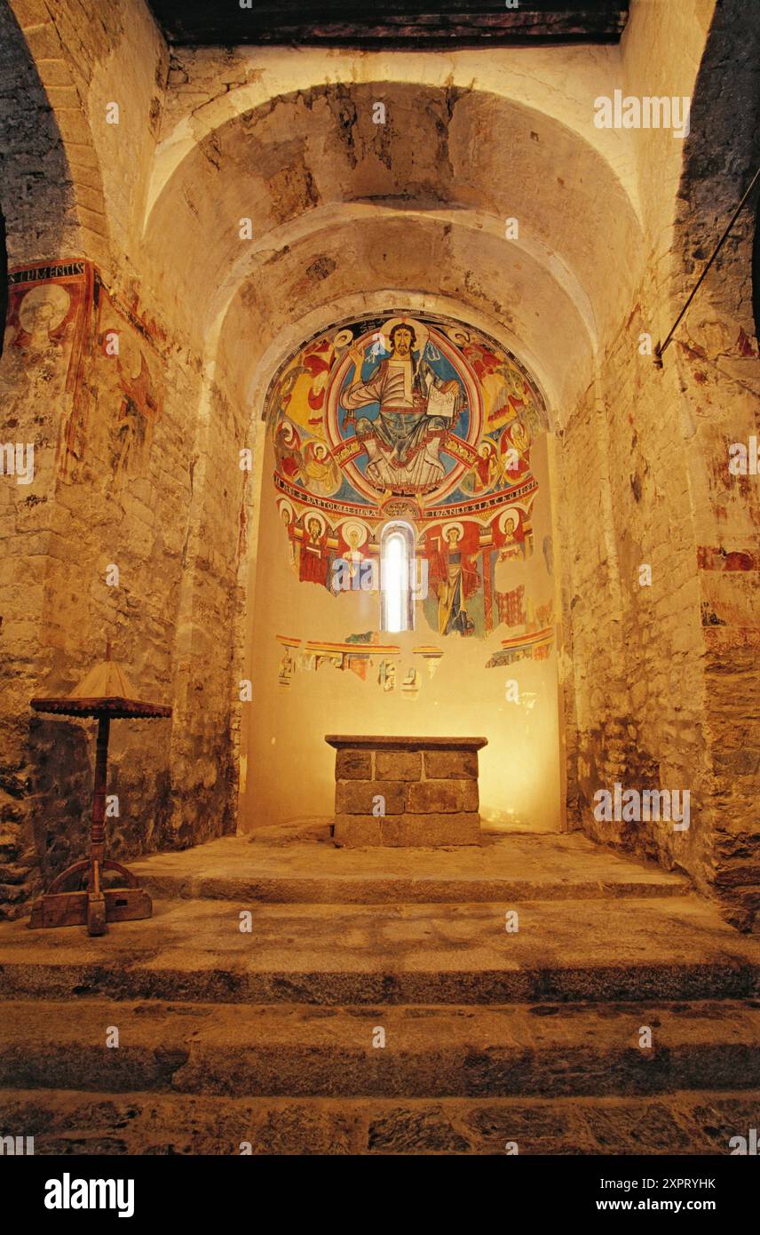 Pantokrator. Zentralen Apsis. Romanische Kirche Sant Climent de Taüll. Boí-Tal. Pyrenäen. Katalonien. Spanien. Stockfoto