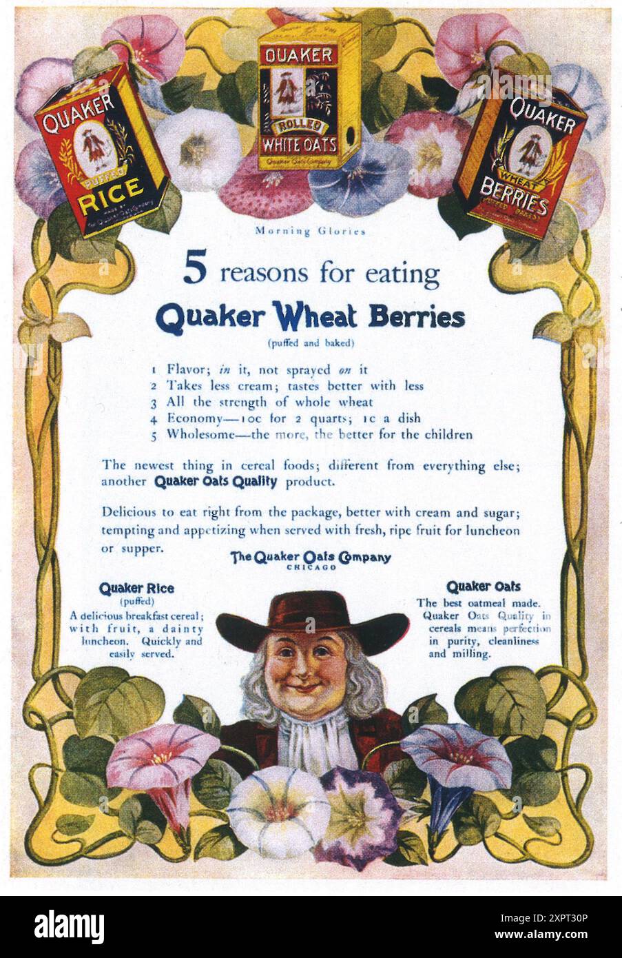 1902 Quaker Wheat Beries Ad - The Quaker Oats Company Stockfoto