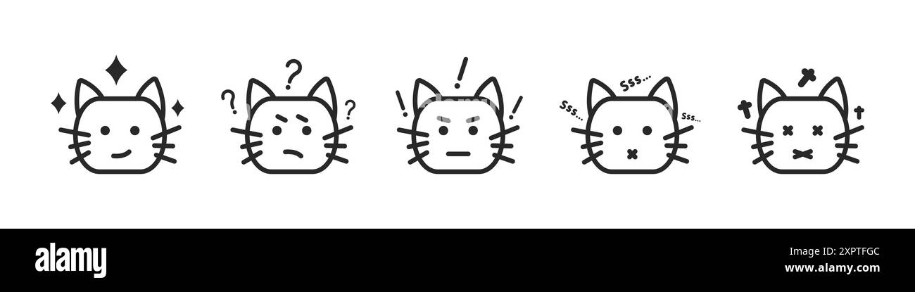 Set von Emoji-Katzen-Vektor. Lineare Gruppe von Katzen mit verschiedenen Emotionen Smiley Vektor. Autorensatz mit vektor-Katzen. Gesichter von Katzen. Stock Vektor