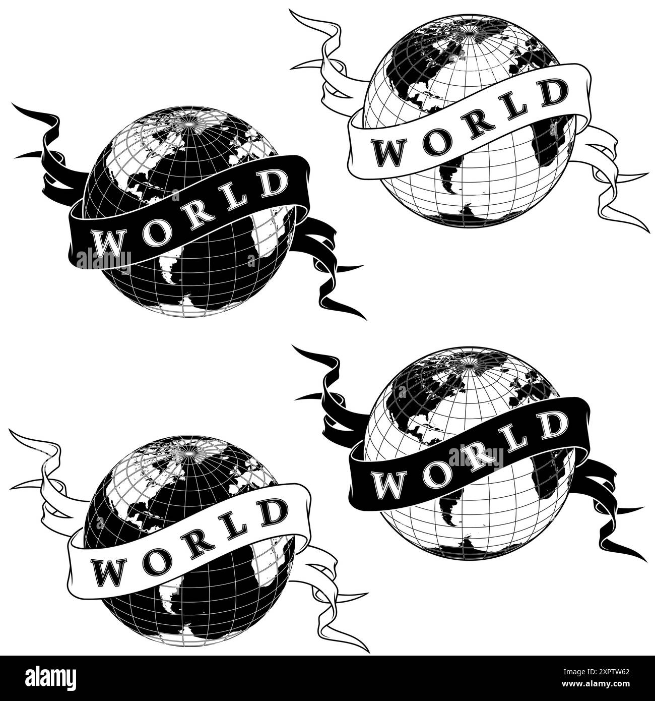 Vektordesign des Planeten Erde umgeben mit Band, Erdkugel Design Stock Vektor