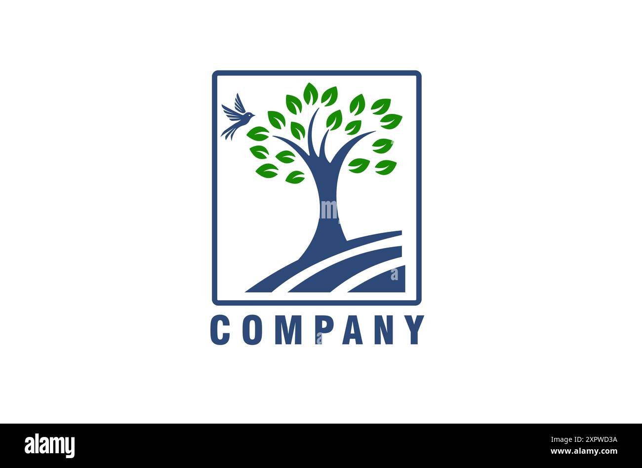 Bäume und Vögel mit grünem und blauem Farbschema Logo-Vektor-Design Stock Vektor