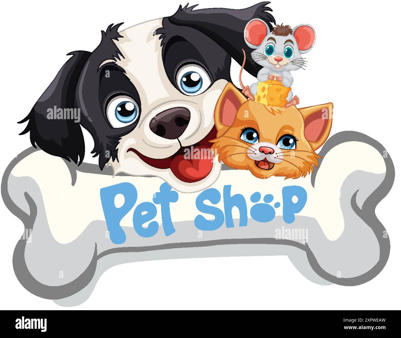 Hund, Katze und Maus in Harmonie Stock Vektor