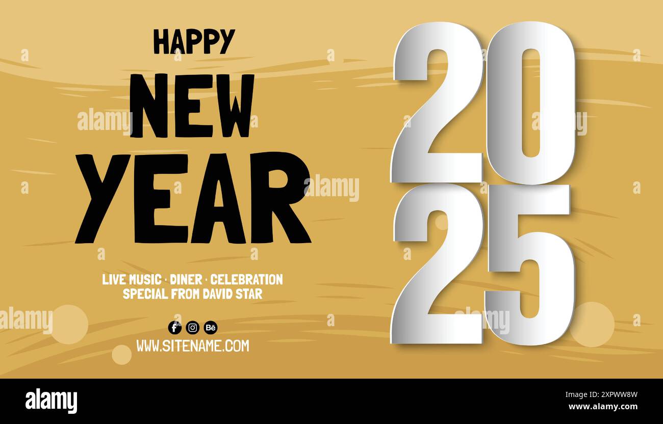 Frohes Neues Jahr 2025. Festliche, realistische Dekoration elegante Nummer zur Feier 2025, Kalender und Poster Stock Vektor
