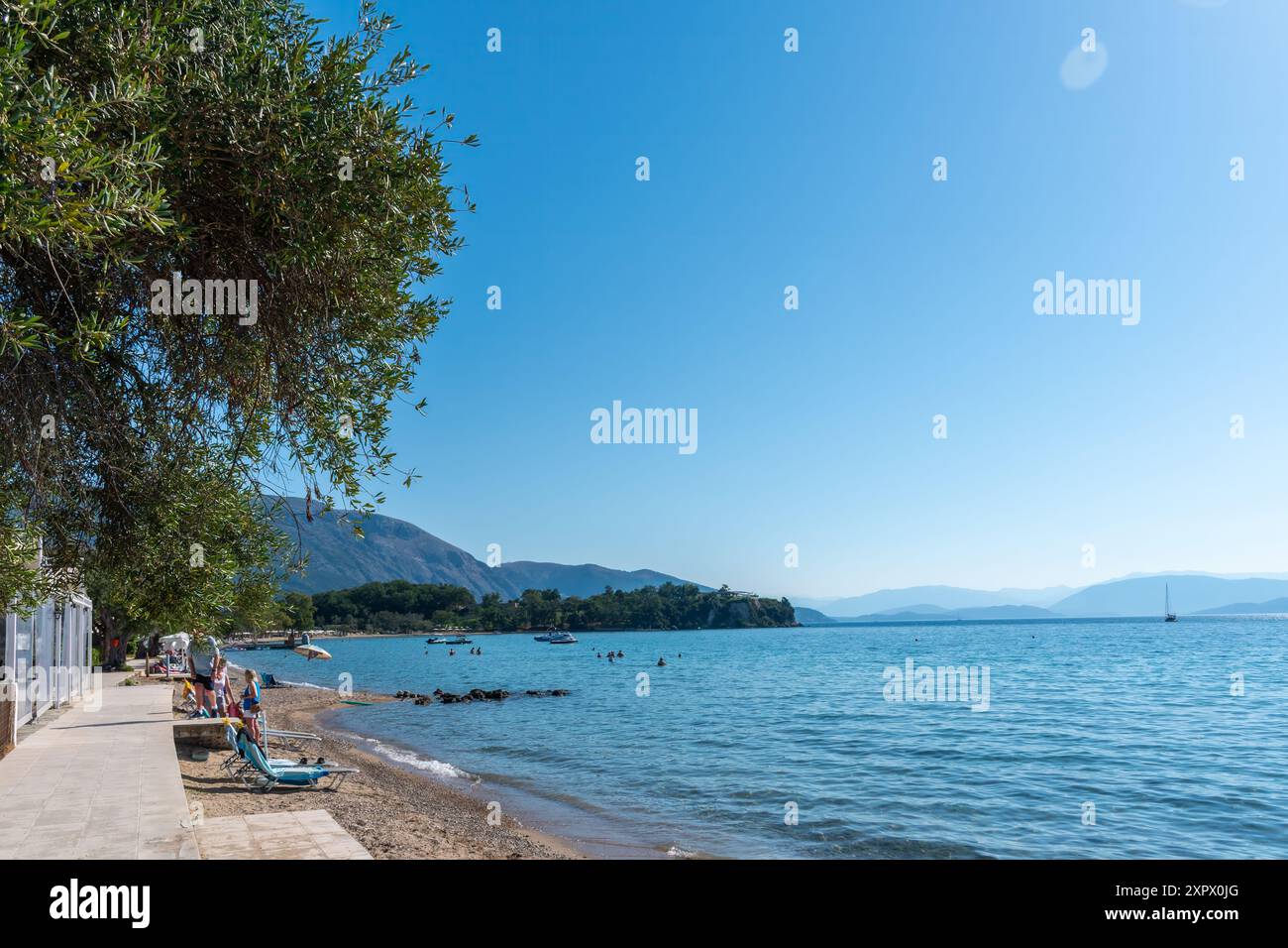 Korfu Island Dassia Beach, Griechenland. Stockfoto