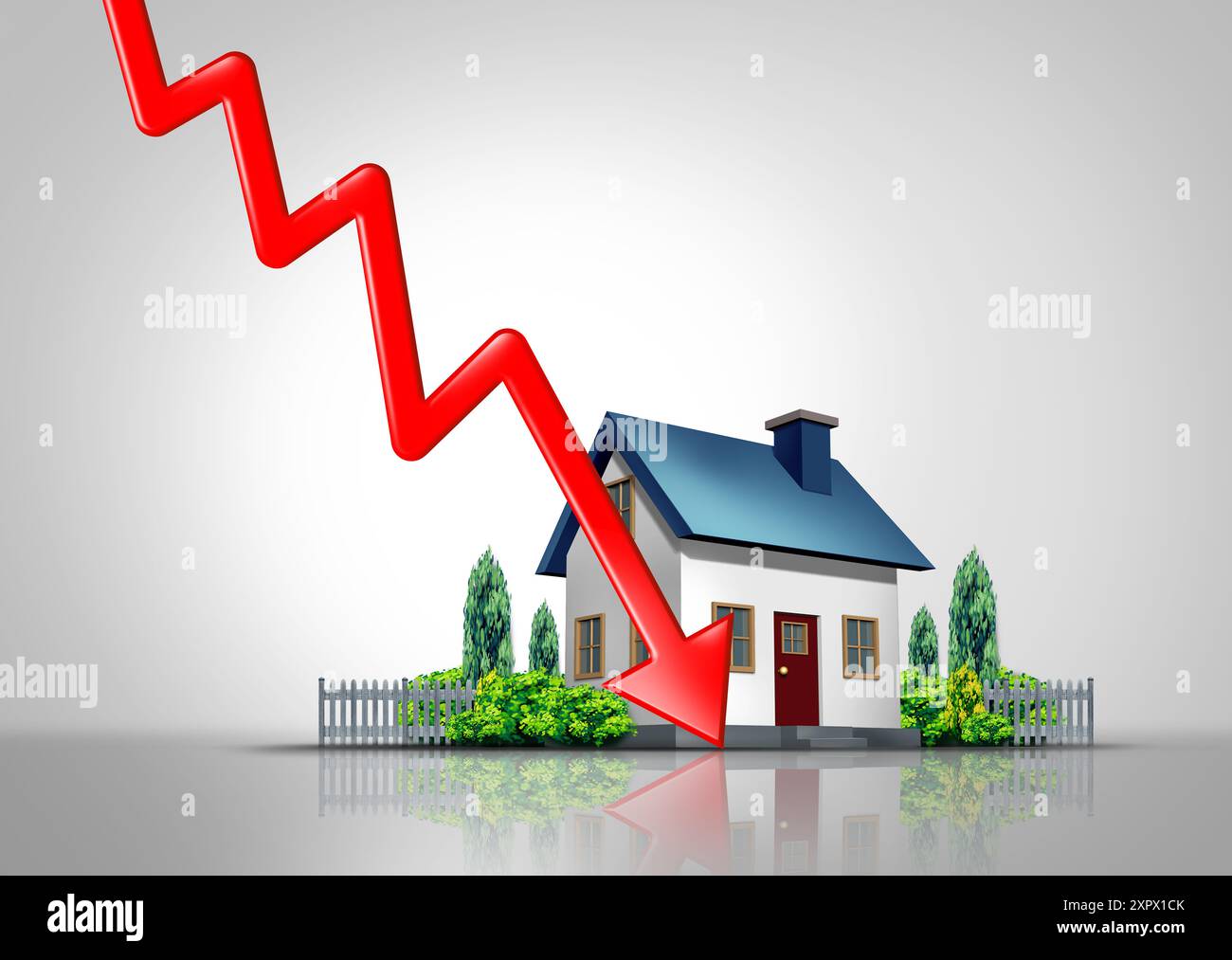 Sinkende Zinssätze und Hypothekenpreise sinken, da die Immobilienkreditkosten aufgrund umgekehrter Inflation oder Deflation und finanzieller Rezession sinken Stockfoto