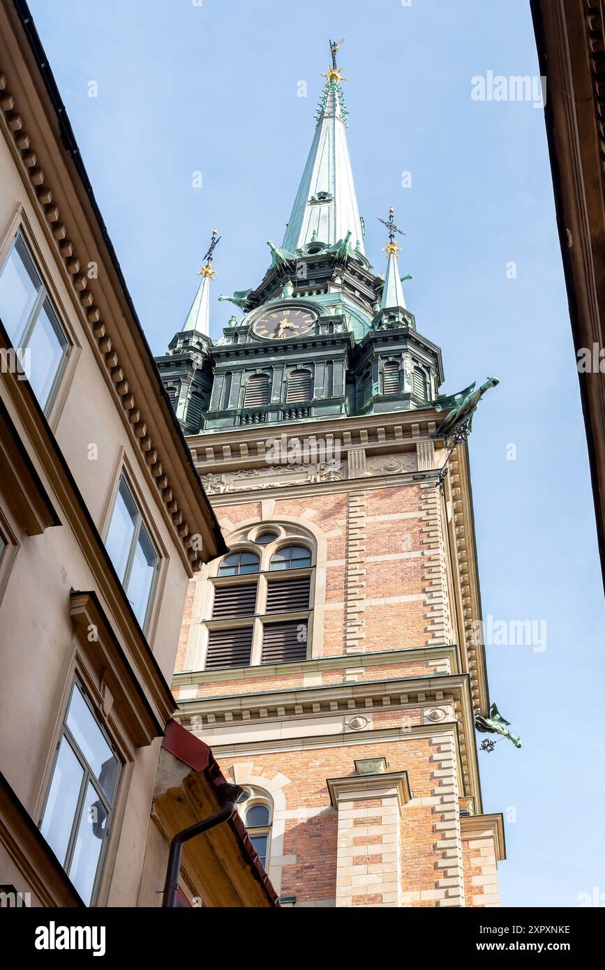 Die Deutsche Kirche (Tyska kyrkan), auch als St. Gertrude-Kirche (Sankta Gertruds kyrka) bezeichnet, ist eine Kirche in Gamla stan, der schwedischen Altstadt Stockfoto