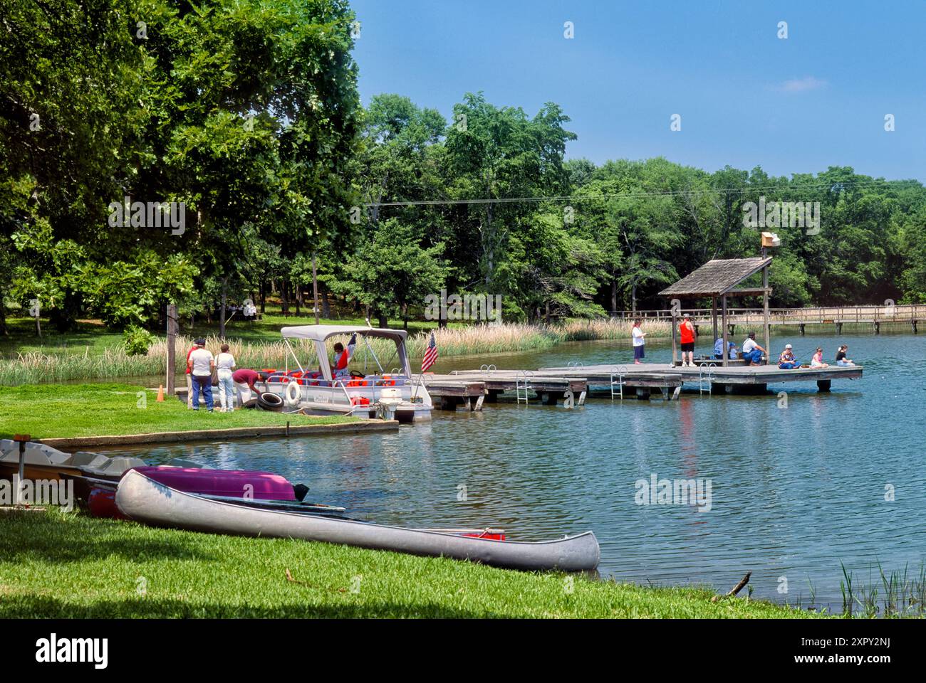 Bootsanlegestelle am Fort Parker Lake, Fort Parker State Park, Prairies and Lakes Region, Texas, USA Stockfoto