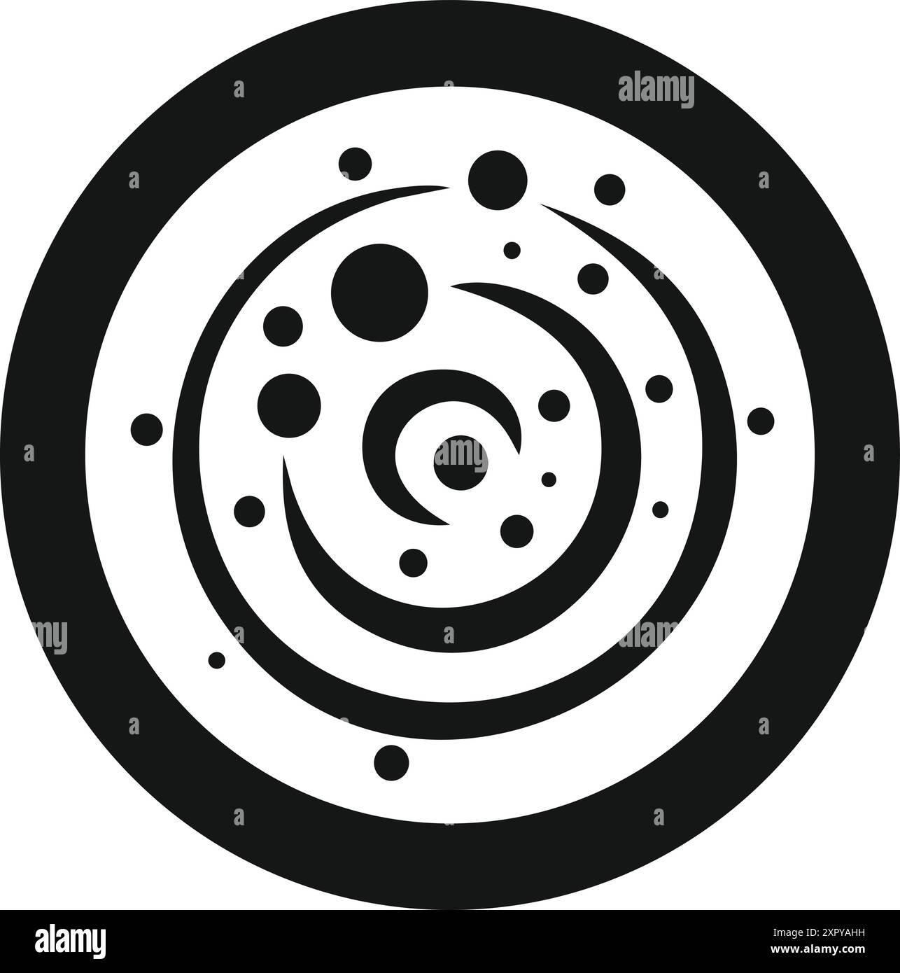 Auffälliges abstraktes Schwarz-weiß-Design mit kreisförmiger Komposition mit wirbelnden Linien und Punkten Stock Vektor