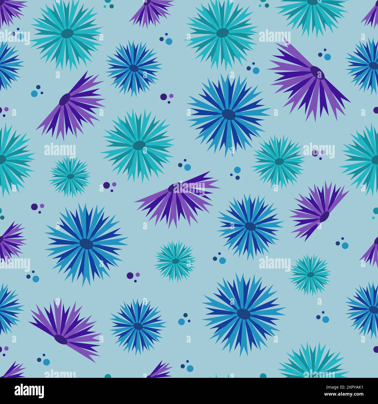 Einfaches Vektor-Blumenmuster von blauen und lila Kornblumen auf hellem Hintergrund. Nahtloses Muster. Stock Vektor